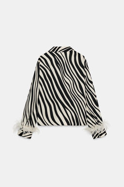 CAMISA ESTAMPADO ANIMAL PLUMAS / Negro / Crudo - Zara фото 7