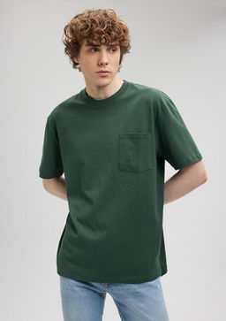 Cep Detayl? Yesil Basic Tisort