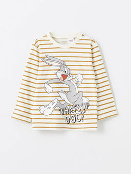 Bisiklet Yaka Uzun Kollu Bugs Bunny Bask?l? Erkek Bebek Ti??rt