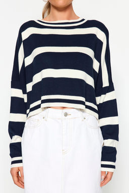 Lacivert Crop Cizgili Triko Kazak TWOAW23KZ00205