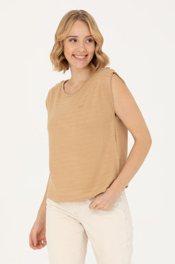 Женская футболка светло-коричневого цвета с круглым вырезом Неожиданная скидка в корзине - U.s. polo assn фото 10