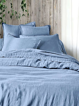Постельное белье вареный хлопок - Голубой 2 сп. с Евро простыней (нав.70х70)