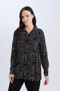 Loose Fit Desenli Uzun Kollu Gomlek Tunik