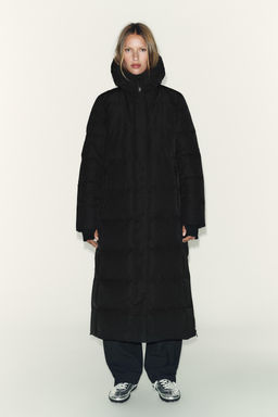 ANORAK ACOLCHADO EXTRA LARGO 60% PLUM?N 40% PLUMA CAPUCHA WATER REPELLENT WINDPROOF / Negro