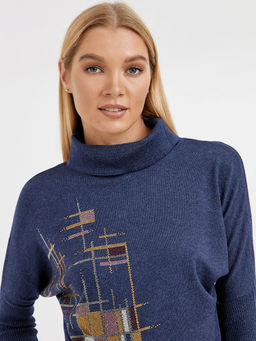 водолазка женская в синем цвете силуэта летучая мышь с добавлением страз - Glenfield фото 4