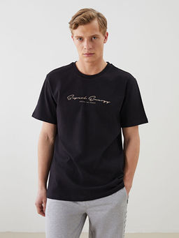 Bisiklet Yaka Bask?l? Penye Erkek Ti??rt