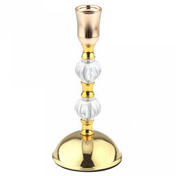 Подсвечник металлический "Магия" h20,3см, чаша д3,3см, h3,8см, пластмассовая/стеклянная ножка, нескользящее основание д9см, золотой, в коробке (Китай)