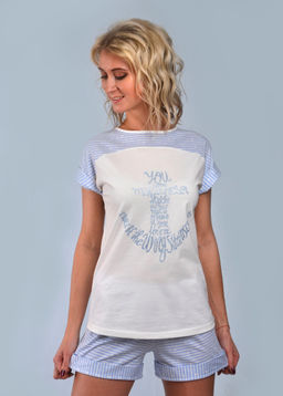 Комплект с шортами МОРЯЧКА (голубой №10) печать с эффектом мерцания - Ивановская трикотажная компания фото 2