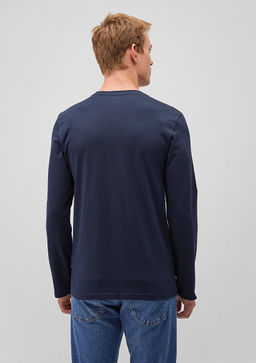 Uzun Kollu Lacivert Basic Tisort - Mavi фото 4