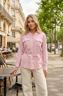 K13734 Рубашка с поясом OVERSIZE РОЗОВЫЙ