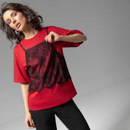 Футболка со съемным топом Модный тандем (красный 2 в 1)