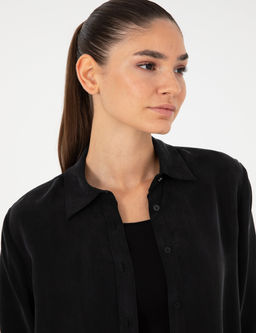 Siyah Comfort Fit Kupro Kuma_ Uzun Kollu G_mlek