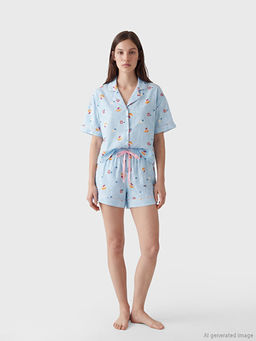 Desenli Kad?n ?ortlu Pijama Tak?m?