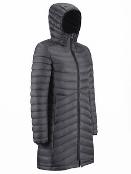 Куртка женская удлинённая стёганая с капюшоном и графеновой подкладкой черного цвета 9628_1Ch