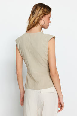 Gri Dokuma Kemik Dugme Detayl? Kruvaze Dokuma Bluz TWOSS20BZ0707