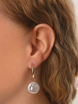 Серьги со съёмным элементом Трансформер жемчужный диск, цвет белый в золоте