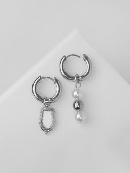 Серьги со съёмным элементом Трансформер бусины жемчуга, цвет белый в серебре