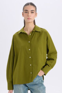 Oversize Genis Kal?p Poplin Basic Duz Uzun Kollu Gomlek