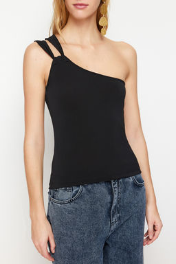 Siyah Tek Omuz Vucuda Oturan Esnek Orme Bluz TWOSS24BZ00363 - Trendyolmilla фото 5