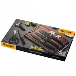 Набор ножей Linea Notte 6 предметов, ножи из нержавеющей стали с двухсторонней заточкой, ножницы и овощечистка с керамическим лезвием, ручки из полипропилена с термопластичной резиной, черный, в цветной коробке, Regent (Китай) - Домашняя мода фото 3