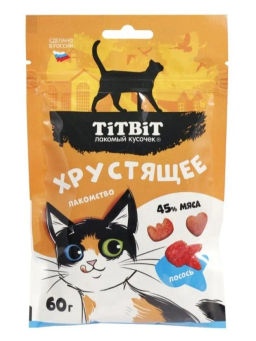 Титбит Хруст. лаком. д/кош. с лососем 60 г.1/14