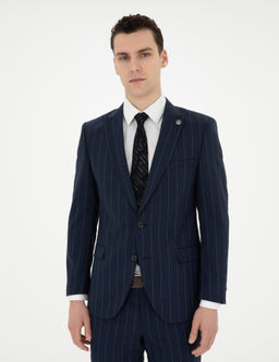 Lacivert Ex. Slim Fit _izgili Y_n Tak_m Elbise