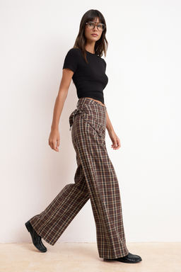 Cok Renkli Fularl? Ekoseli Genis Paca Pantolon TWOSS26PL00140