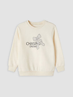 Bask?l? K?z ?ocuk Kal?n Sweatshirt