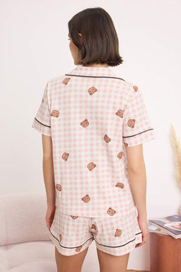 Pembe %100 Pamuk Ekose / Kareli Ay?c?k Desenli Biyeli Orme Pijama Tak?m? THMSS26PT00157