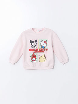 Bisiklet Yaka Hello Kitty Bask?l? K?z ?ocuk Sweatshirt