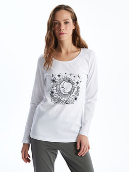 Bisiklet Yaka Bask?l? Kad?n Pijama Tak?m?