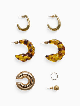 Серьги и кафф QF Тренд, набор 7 шт. цвет золото, коричневый