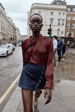 STRIPED BLOUSE WITH BOW - Zara фото 3