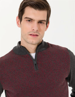 Gri Melanj Slim Fit Fermuarl_ Dik Yaka Triko Kazak - Pierre cardin фото 2