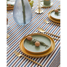 Скатерть Доляна 145х145см, Полоска цвет сине-коричневый, 100% п/э, рогожка, 200 гр/м  фото 5