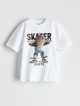 Bisiklet Yaka Ay? Teddy Bask?l? Erkek ?ocuk Ti??rt