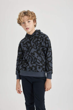 Толстовка оверсайз с рисунком и капюшоном для мальчиков - Defacto фото 4