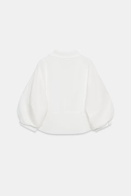 CAMISA MANGA ABULLONADA CON LINO / Blanco - Zara фото 7