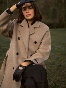 Двубортное пальто из шерсти, R133/toffees