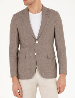 Kahverengi Slim Fit Keten Kar___ml_ Ceket