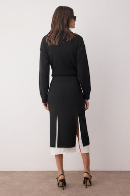 Siyah Beyaz Y?rtmacl? Kalem Krep Dokuma Midi Etek TWOAW26ET00016 - Trendyolmilla фото 3