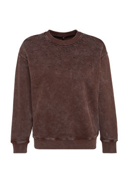 TRENDYOLMILLA Antrasit Eskitme/Soluk Efektli Kal?n Ici Polarl? Inci Detayl? Regular Orme Sweatshirt TWOAW24SW00152  фото 8