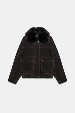 OVERSIZED BOMBER JACKET WITH FAUX FUR LAPEL - Zara фото 6