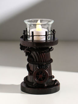 Подсвечник на 1 свечу «Маяк и штурвал», дерево, стекло, 8.5×8.5×15.5 см