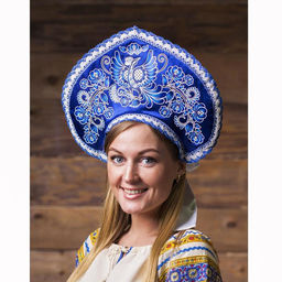 Кокошник Птица, атлас, синий