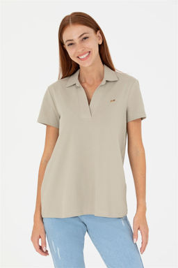 Женская базовая футболка цвета хаки со свободным воротником Неожиданная скидка в корзине - U.s. polo assn фото 3