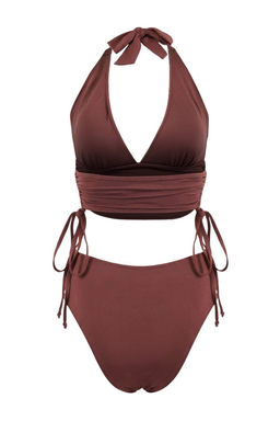 Kahverengi Ucgen Kapl? Yuksek Bel Regular Bikini Tak?m? TBESS26BT00041