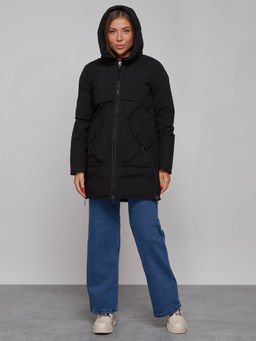 Зимняя женская куртка молодежная с капюшоном черного цвета 58622Ch - RoccaManer фото 7