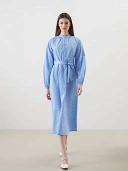 Hakim Yaka ?i?ekli Poplin Elbise