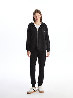 Kap??onlu D?z Oversize Kad?n Fermuarl? Sweatshirt